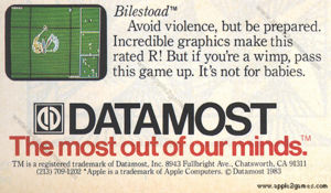 Datamost ad promoting Bilestoad from Soft Talk Magazine circ 1982